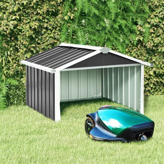 Schuur voor grasmaaier, garage voor robot, grasmaaier, afdekking voor robot, grasmaaier, verzinkt staal, antracietgrijs, 92 x 97 x 63 cm