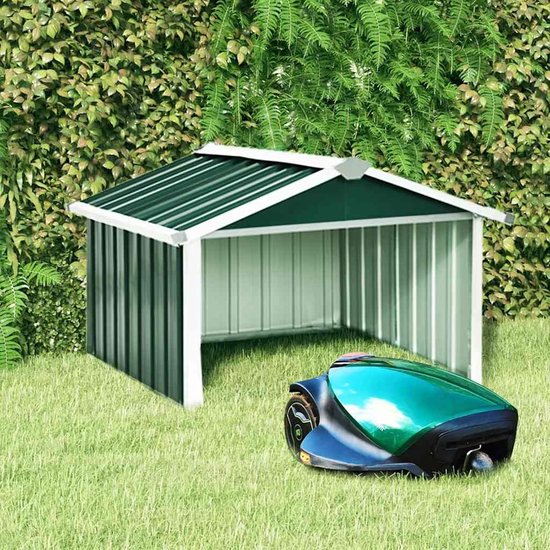 Schuur voor grasmaaiers, garage voor robot, grasmaaier, robot, grasmaaier, verzinkt, groen, 92 x 97 x 63 cm