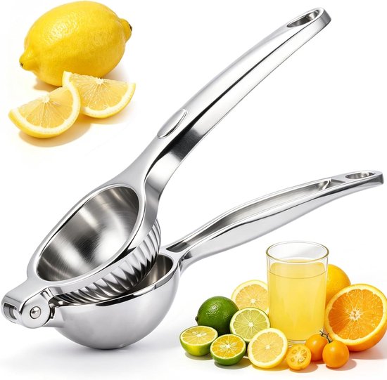scirove® Handmatige citruspers van metaal – Professionele citroen- en limoenpers – Handpers voor citroenen, limoenen en sinaasappels – Keuken- en baraccessoires van scirove