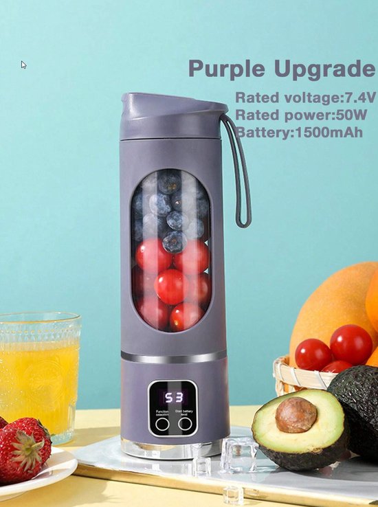 S&E Draagbare Mini Juicer - Multifunctionele USB Oplaadbare Persoonlijke Blender met Verborgen Messen en Eenvoudige One-Touch Bedieningen - Paars van S&E