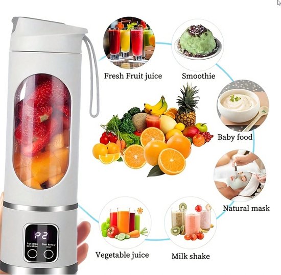 S&E Draagbare Mini Juicer – Multifunctionele USB Oplaadbare Persoonlijke Blender met Verborgen Messen en Eenvoudige One-Touch Bedieningen - Wit van S&E