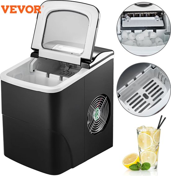 Seastone - Elektrische Ijsblokjesmaker - Ijsblokjesmachine - 1.4 Liter - 12 Min. - 12kg/24u - IJsblokmaker met IJsschep - RVS - Zwart van Seastone