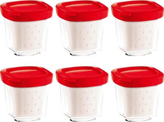 SEB - GLAZEN POTJES YOGHURTBEREIDER - SET 6ST - XF100501 van Merkloos