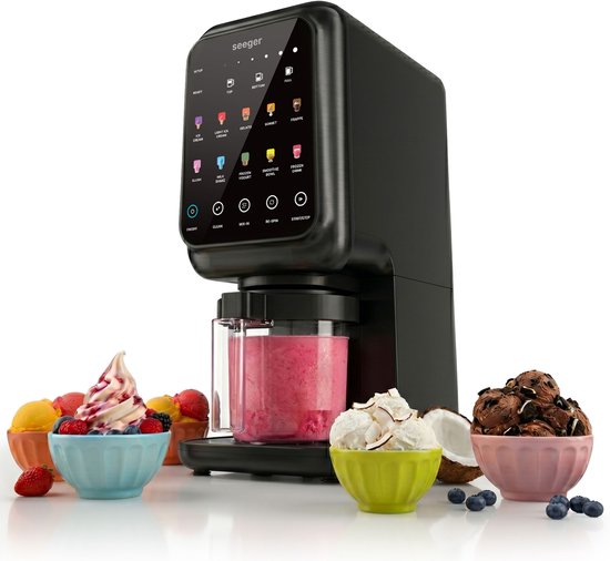 Seeger MultiCream - 10-in-1 IJsmachine- Inclusief 3 EasyCups met Deksels - Voor Roomijs, Milkshake, Smoothie Bowl, Slush en meer - BPA-vrij - Zwart