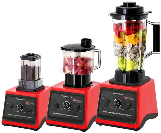 Sellino Blender - Keukenblender - Mixapparaat - Keukenmixer - Maalmachine - 3-in-1 - 3 Mengbekers - 15 Snelheidsstanden - Rood van Sellino