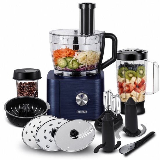 Sello! keukenmachine – keukenrobot – blender – 11 in 1 – 1100w – 3.2L kom – 1.5L blender – veiligheidsslot – 3 snelheden – blauw