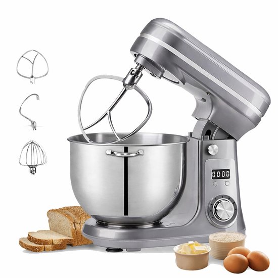 Sello! keukenmachine - krachtige stille motor – deeg kneden – mixer – kloppen – 6 snelheden - 1200w – 6l - grijs van Merkloos