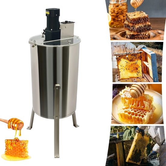 Sensova - Elektrische Honingextractor 4 Ramen - Honingslinger RVS Bijenteelt Honingtrekker met Verticale Motor 140W 220V, 370 RPM, Vloerstaand Model met Transparant Deksel - Professionele Bijen Honing Extractor voor Imkers van Merkloos