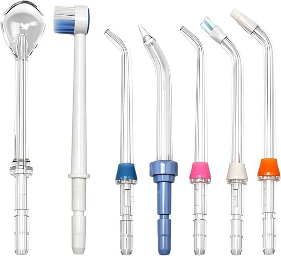 Set met 7 mondirrigatieopzetstukken, hoge druk, vervangende mondstukken | standaard/ortho/parodontaal/plaat/borstel/tongschraper, compatibel met Waterpik WP-100/250/450/560/660/900/940