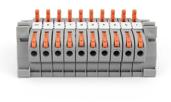 Set van 10 DIN Rail Klemmen voor Automatisering en Elektrische Projecten - Inclusief Railaccessoires en Toepassingen voor Technisch Gebruik