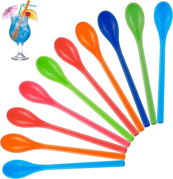 Set van 10 Kleurrijke Plastic Lepels van 18,5 cm - Herbruikbare Lege Eierschep, Ideaal voor Desserts, IJs en Yogurt
