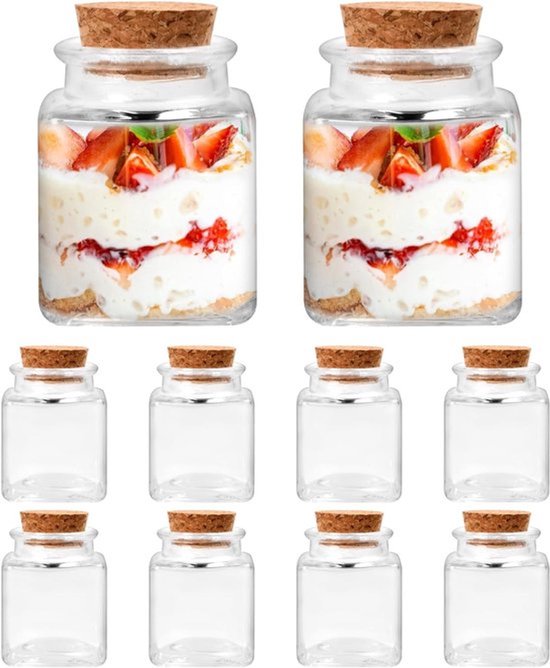 Set van 10 Lege Glazen Flessen met Kurk, 50ml Specerij Jars voor Trouwen, Feest en Keuken, Ideaal voor Cadeaus en Inmaak
