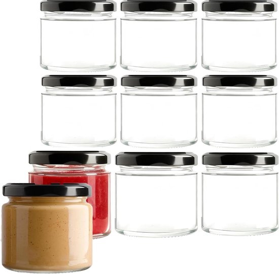 Set van 10 luchtdichte glazen potten van 150 ml met deksels voor inmaken, fermenteren en bewaren van jam en yoghurt