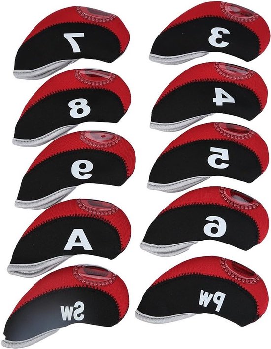 Set van 10 Neoprene Golf Hoofdkappen voor Bescherming van IJzerclubs en Driver met Venster van Merkloos