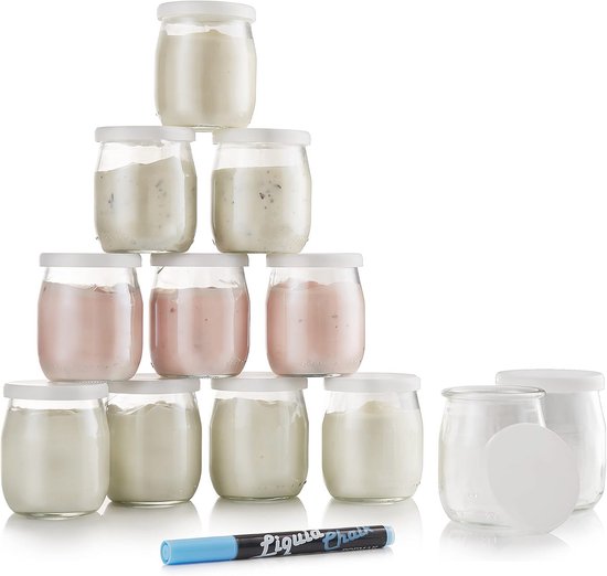 Set van 12 glazen yoghurtpotten met hermetische deksels - Perfect voor zelfgemaakte yoghurt van Merkloos