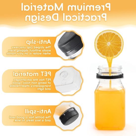 Set van 12 Herbruikbare Plastic Flessen met Lekvrije Doppen voor Sap, Smoothies en Juicer Shots (120ml) met Schoonmaakborstel voor Mini Koelkast