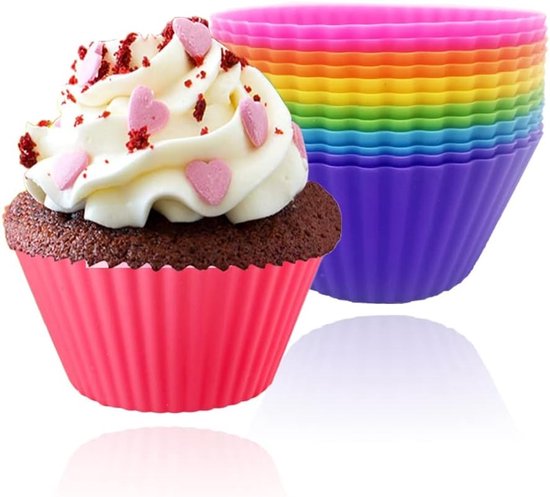 Set van 12 Herbruikbare Siliconen Muffinvormen in 6 Kleuren, Ideaal voor Bakken en Feestjes