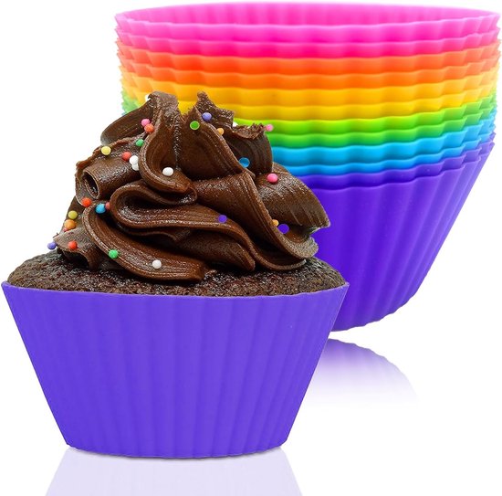 Set van 12 Herbruikbare Siliconen Muffinvormen, Rond, Antiaanbaklaag, Perfect voor Cupcakes, Taart en Pudding, Multikleurige Bakaccessoires van Merkloos