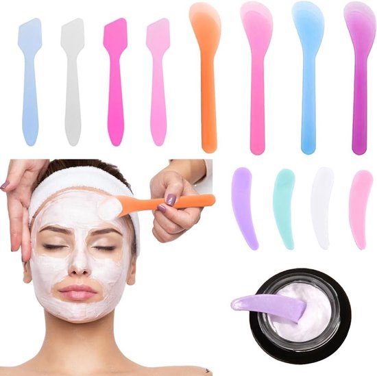 Set van 12 Plastic Makeup Spatels en Mini Lepels voor Cosmetische Maskers en Scrapers in Diverse Kleuren van Merkloos