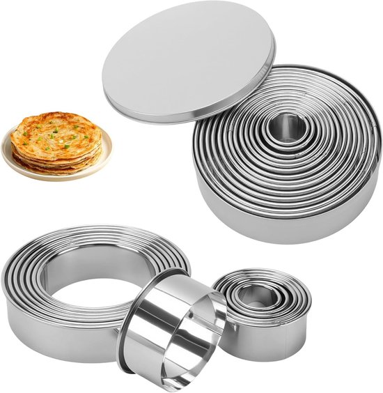 Set van 14 ronde koekjessnijders - roestvrijstalen snijders voor gebak, donuts en scones in verschillende maten (2,3-11,2 cm) voor creatieve bakprojecten