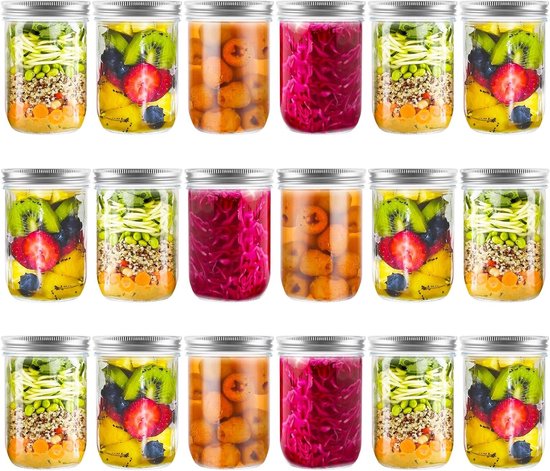 Set van 18 Inmaakpotten met Schroefdeksel, 500ml, Perfect voor Jam, Honing, Yoghurt en Overnight Oats van Merkloos