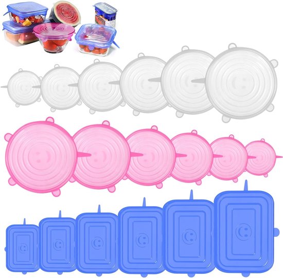 Set van 18 Uittrekbare Herbruikbare Siliconen Deksel voor Blikken en Schalen - Ideaal voor Versheid, Keukenaccessoires en Milieuvriendelijk Gebruik van Merkloos