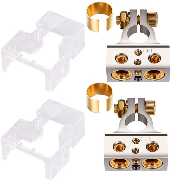 Set van 2 Accuklemmen voor Auto, Positieve en Negatieve Verbinding, Geschikt voor 0/4/8/10 AWG, Inclusief Ringen en Deksel, Duurzaam en Betrouwbaar