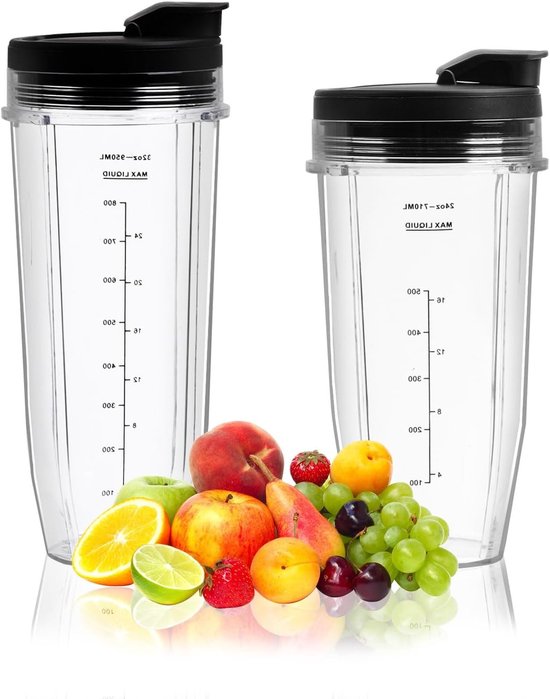 Set van 2 Blenderbekers voor Mixer - Vervangingsonderdelen 600 ml en 800 ml met Deksel - Geschikt voor Nutri Ninja en Andere Mixers