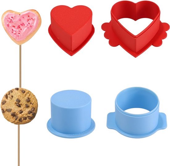 Set van 2 cakepop-uitstekers in cirkel en hartvorm - Praktische bakvormen voor taarten, nagerechten en feestjes