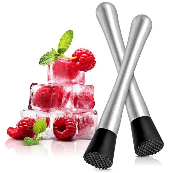 Set van 2 cocktailstampers voor de bar – 20 cm lange roestvrijstalen cocktailstampers, ideaal voor het maken van limonade, onmisbare barbenodigdheden en accessoires – citroen- en fruitstampers, voor het bereiden van drankjes van Merkloos