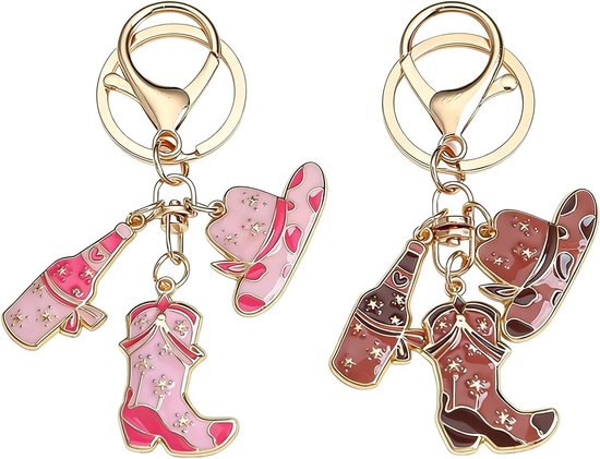 Set van 2 Cowboy Hoed Sleutelhangers, Creatieve Western Sleutelhangers voor Tassen en Auto's, Unieke Cadeaus voor Cowboys en Cowgirls van Merkloos