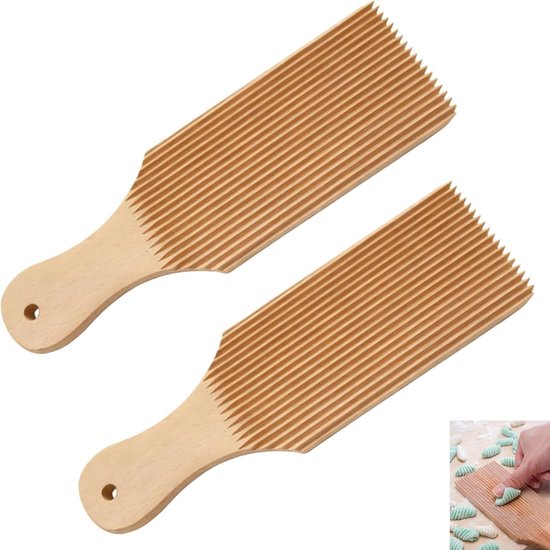 Set van 2 gnocchi planken, gnocchi pastaplank van hout en boterpalet voor pasta, 24 x 7 cm, met kustmotief voor het texturen en vasthouden van de saus, praktisch gereedschap voor garganelli