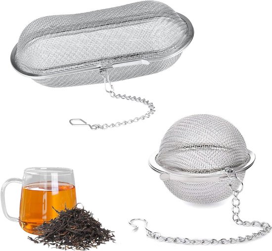 Set van 2 Herfilteren, RVS Theefilters, Herbestrainer en Specerijbal voor Thuisgebruik, Keuken en Gastvrijheid