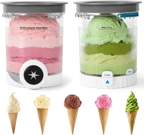 Set van 2 IJsbekers met Deksel Geschikt voor Diverse IJs Machines, BPA-vrij en Vaatwasmachinebestendig, 16 oz IJscontainers