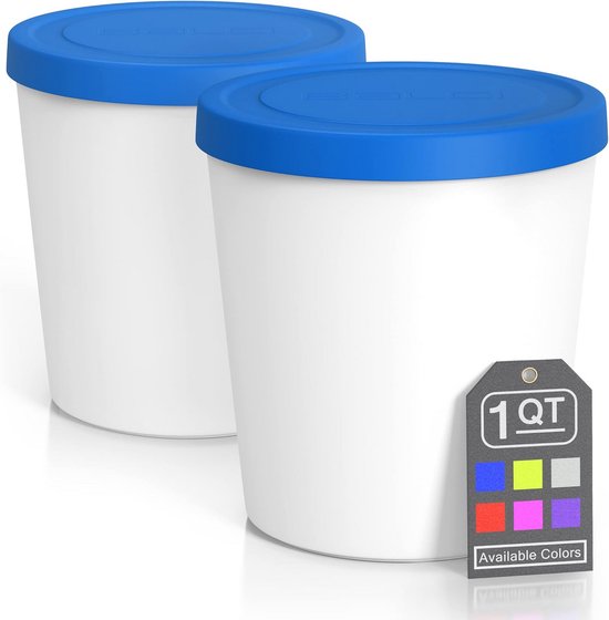 Set van 2 IJscontainers met Deksel - Perfect voor Zelfgemaakt IJs, Sorbet en Gelato - 1 Liter Capaciteit van Merkloos