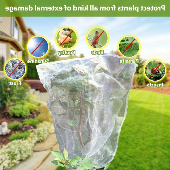 Set van 2 Insectennet voor Planten, 1.8 x 1.8 m, met Rits en Trekkoord, Bescherming voor Fruitbomen, Groenten en Bloemen, Ideaal voor de Tuin en Balkon van Merkloos