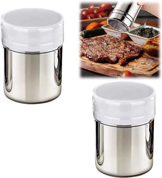Set van 2 Poedersuiker Shakers voor Koffie en Bakken - RVS Suikerstrooier met Deksel voor Cacao en Kaneel van Merkloos