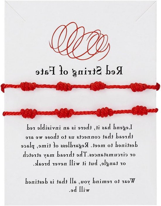 Set van 2 Rode Armbanden voor Stellen, Geluksarmbanden van Rood Koord, Perfect Cadeau voor Koppels en Vrienden, Symbolen van Verbondenheid en Liefde