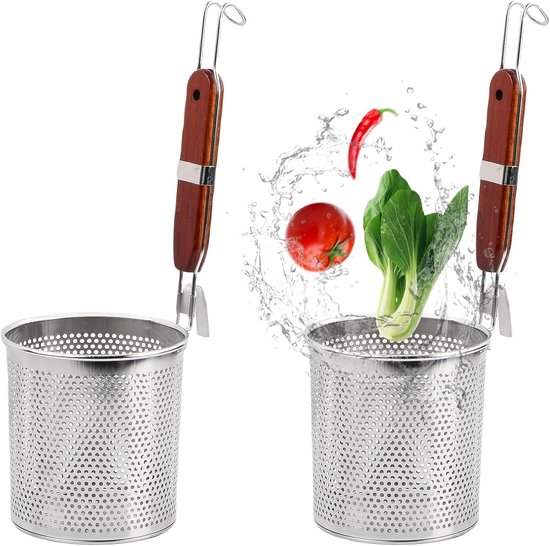 Set van 2 RVS Pastacutters met Handvat, Microperforerende Pastafilter en Diepe Keukenzeef voor Voedsel, Pasta en Aziatische Gerechten