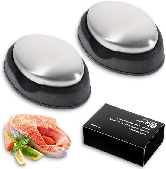 Set van 2 RVS Zeep met Opslagtray - Duurzame Metalen Zeep, Geur Neutralizer en Keukenaccessoire voor Anti-Geuroverlast van Merkloos