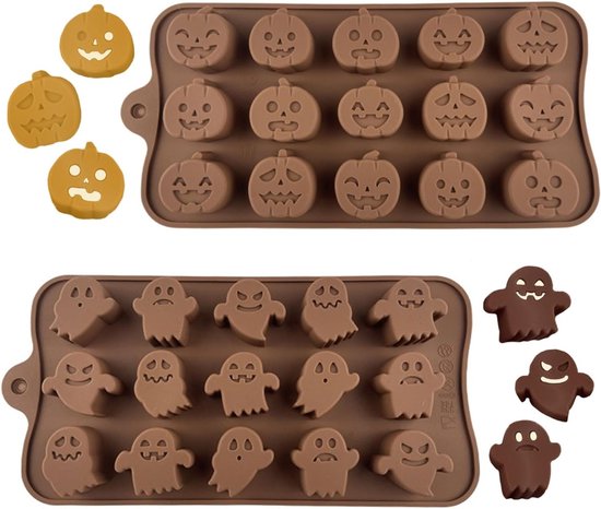 Set van 2 Siliconen Bakvormen voor Halloween Taarten, Koekjes, Muffins en Chocolade - Ideaal voor DIY Bakprojecten en Creatieve Snoepjes van Merkloos