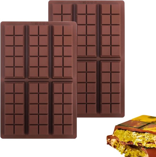 Set van 2 Siliconen Chocoladevormen met 60 Vierkante Vakjes - Flexibele en Diepe Mallen voor Chocolade en Snoep - Ideaal voor Bakken en Creatieve Keukenaccessoires van Merkloos