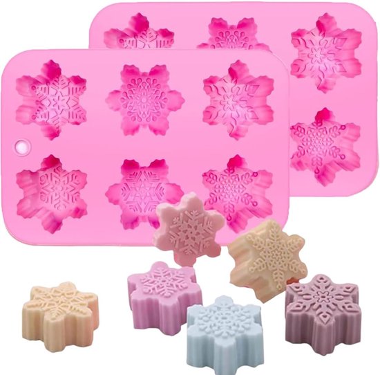 Set van 2 Siliconen Mallen voor Kerst Snowflakes, Ideaal voor Taarten, Chocolade, Jelly en Muffins Bakken