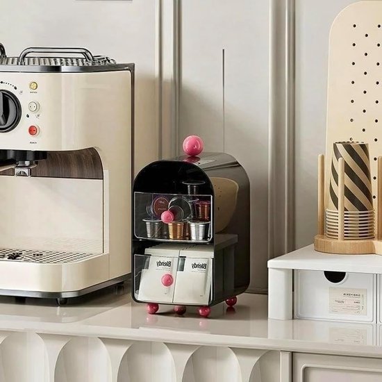 Set van 2 theezakjes organizers met lades, 2 niveaus voor koffiepods, suikeropslag en transparante houder voor keuken en kantoor, ideaal voor thee- en koffiestation van Merkloos