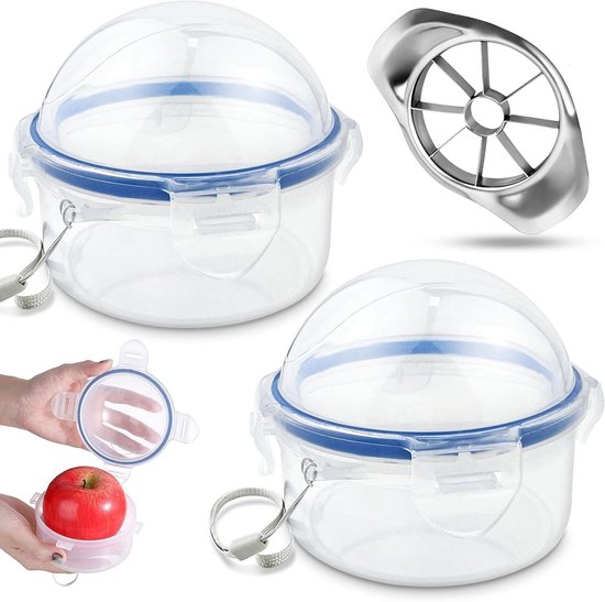Set van 2 Transparante Fruitopbergdozen 9.5 x 10 cm voor Sinaasappels, Druiven en Appels met RVS Appelsnijder van Merkloos