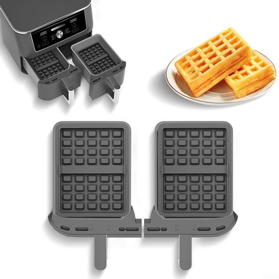Set van 2 Wafelplaten voor Dubbele Airfryer, Antiaanbak Wafelvormen, BPA-vrij en Vaatwasserbestendig, Ideaal voor Belgische Wafels en Bakken