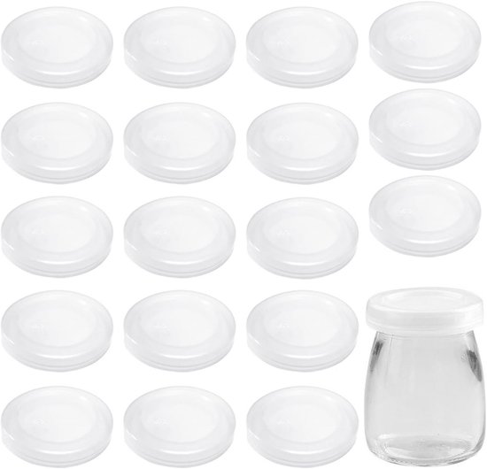 Set van 20 transparante herbruikbare kunststof deksels voor yoghurtpotten 67 mm van Garcima