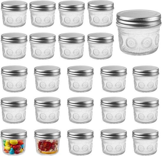 Set van 24 Luchtdichte Glazen Potten 120ml voor Yoghurt, Overnight Oats en Keukenopslag van Granen, Specerijen en Jam