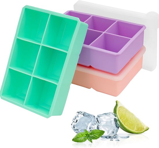 Set van 3 Grote Siliconen IJsblokjesvormen met Deksel - Stapelbare, BPA-vrije IJsblokjesvormen voor Cocktails, Whisky en Bierdranken