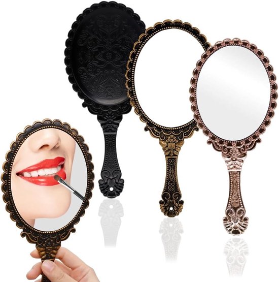 Set van 3 Handspiegels, Make-up Spiegels met Handvat, Retro en Bloemontwerp, Compact en Draagbaar voor Reizen en Dagelijks Gebruik